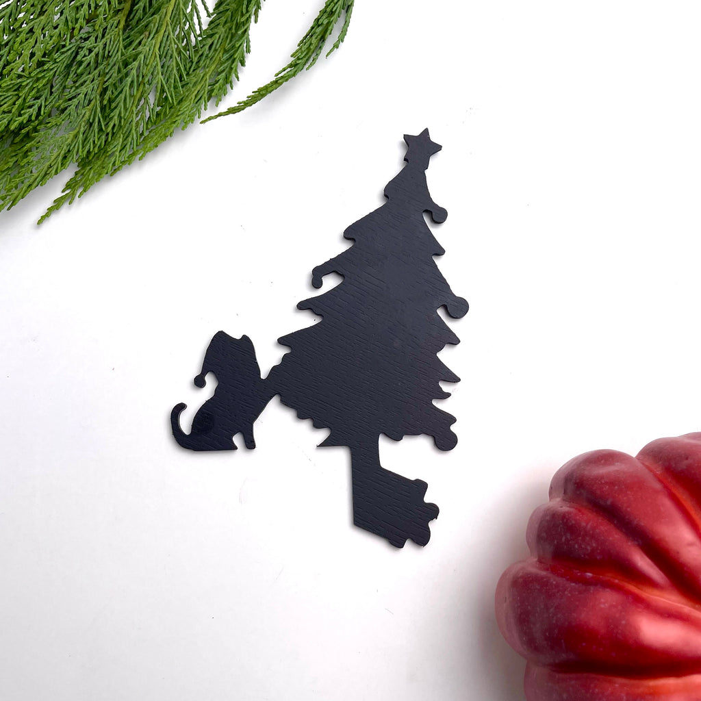 Cat Knocking Over Christmas Tree Door Topper