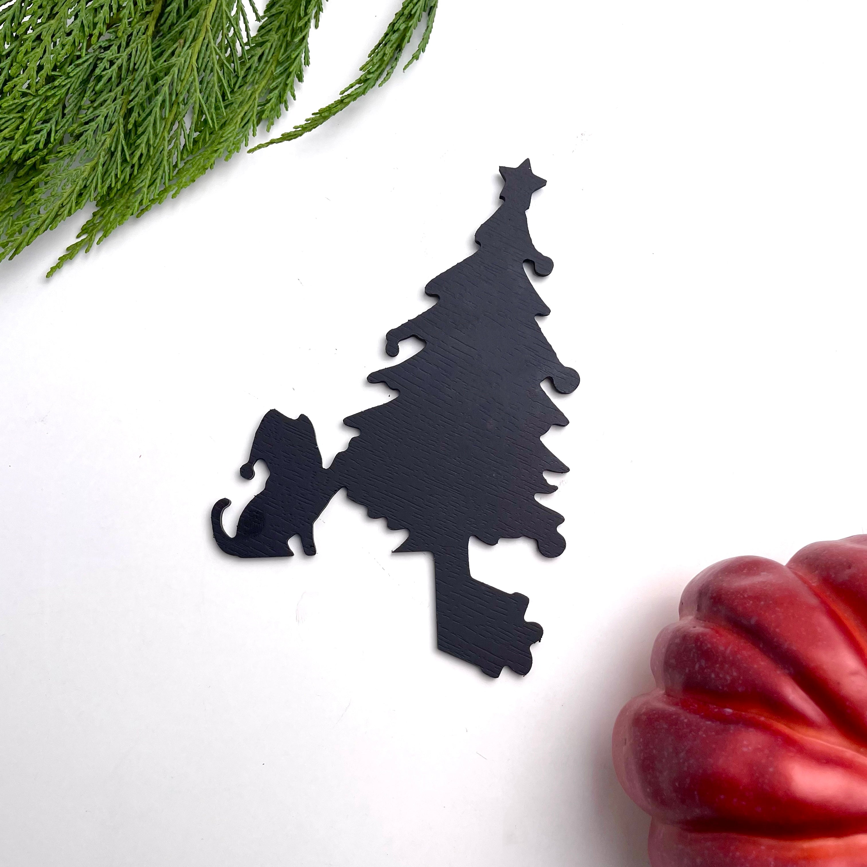 Cat Knocking Over Christmas Tree Door Topper