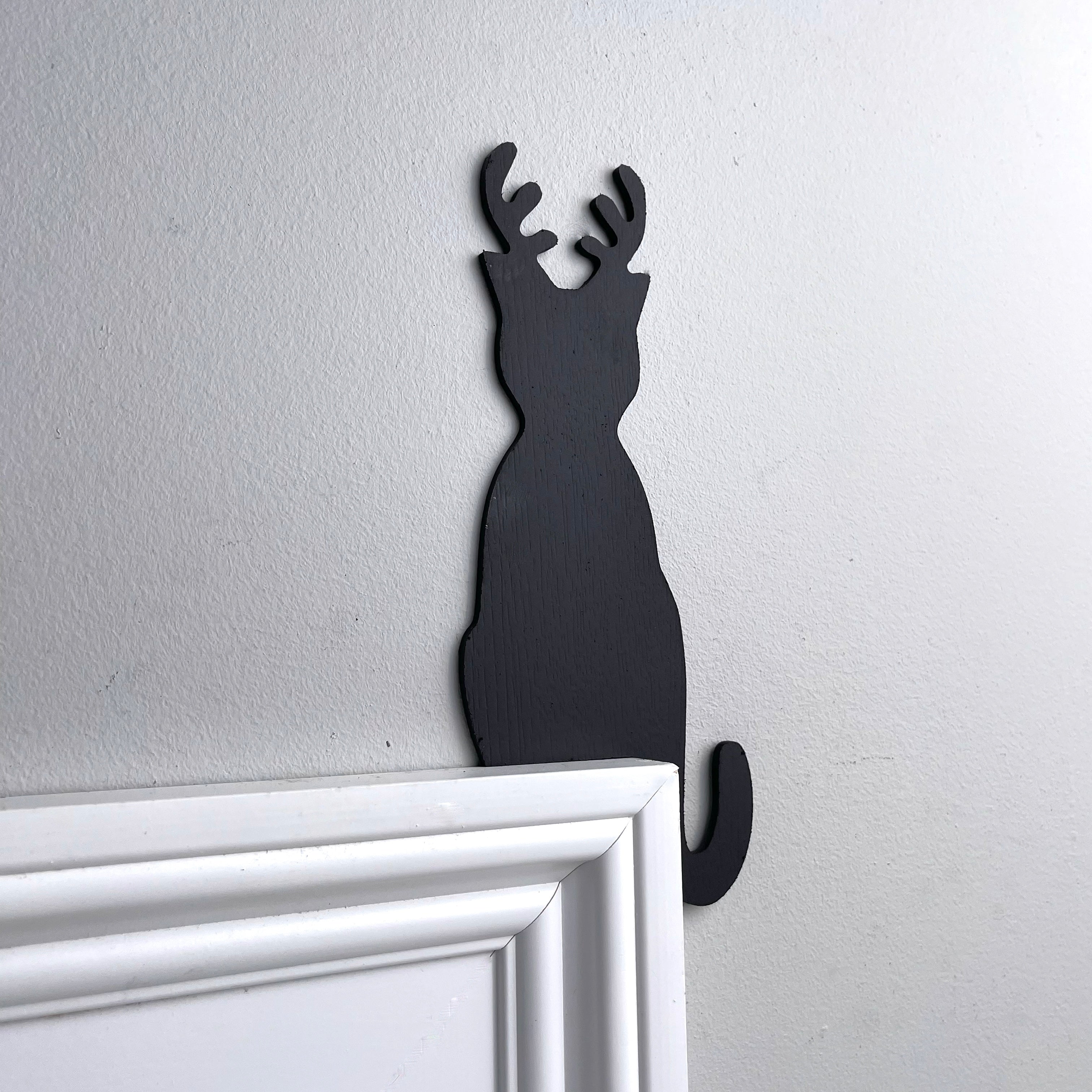 Cat with Reindeer Antlers Door Topper