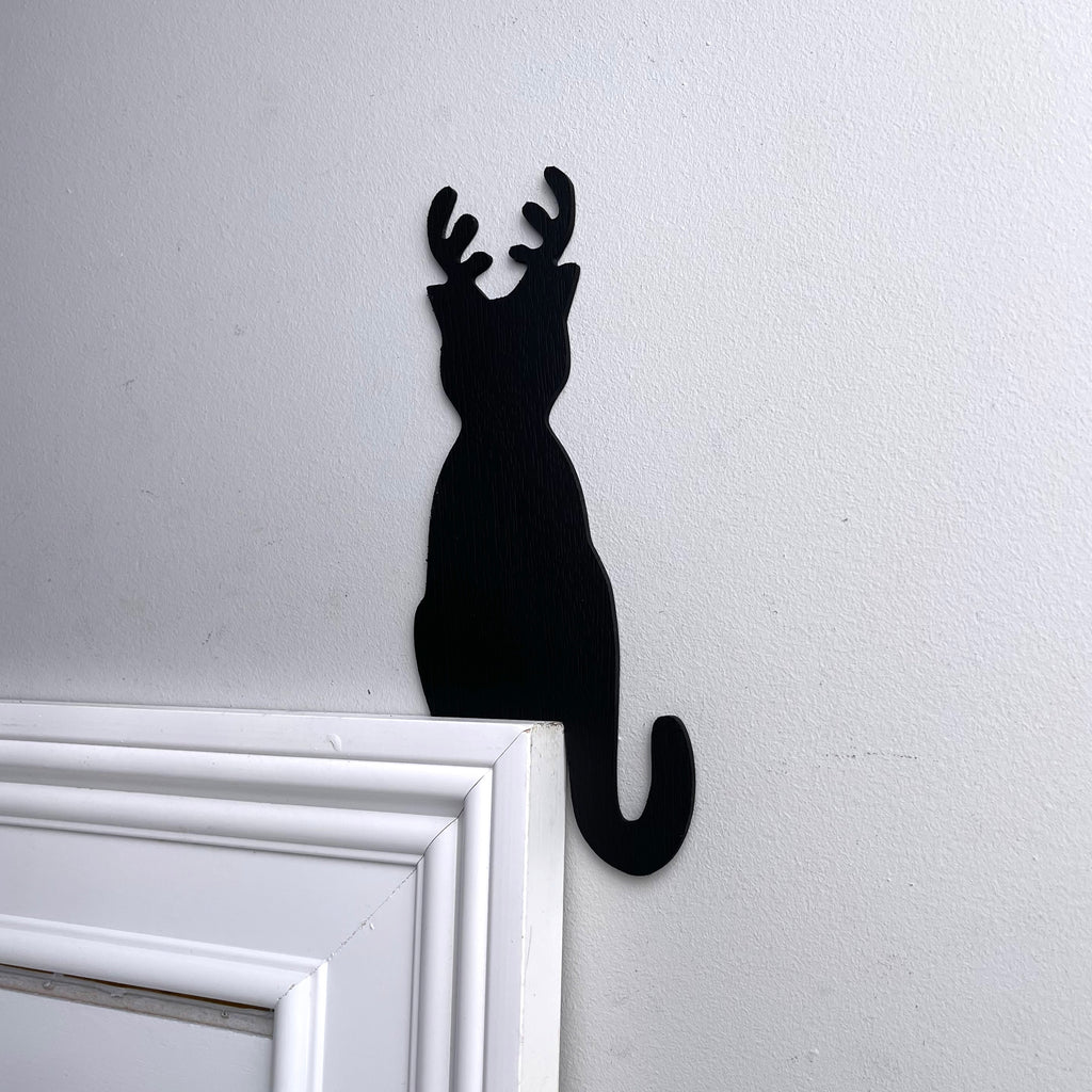 Cat with Reindeer Antlers Door Topper