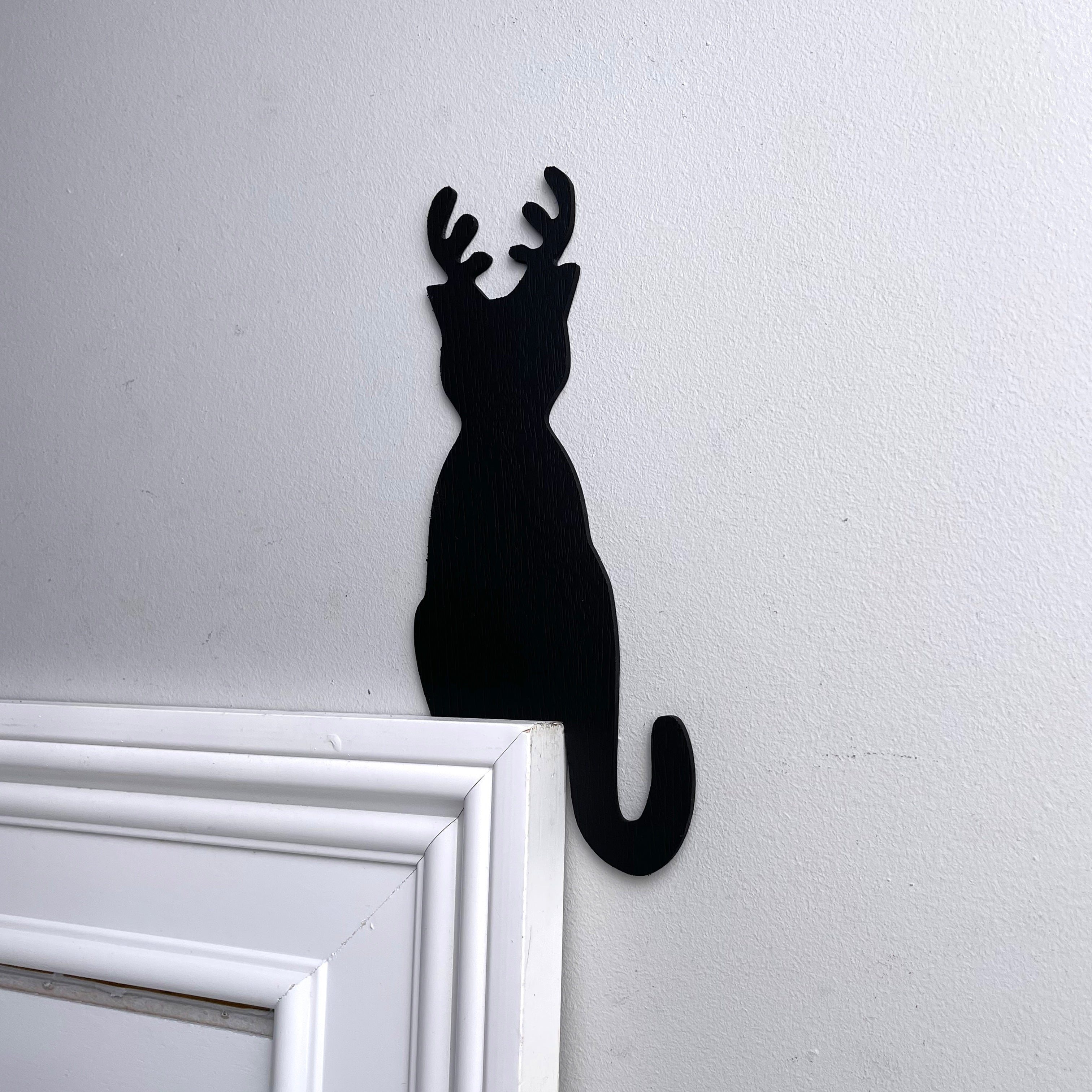 Cat with Reindeer Antlers Door Topper