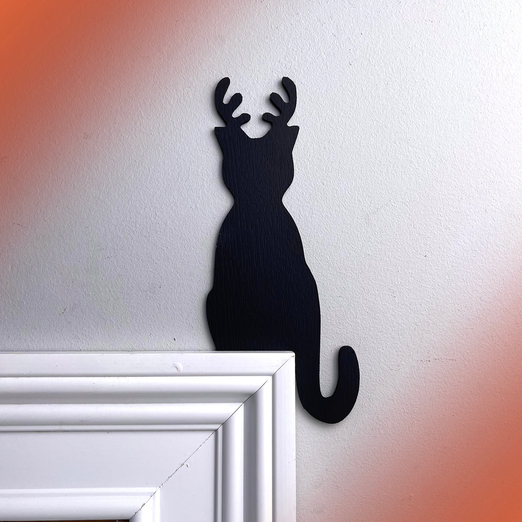 Cat with Reindeer Antlers Door Topper