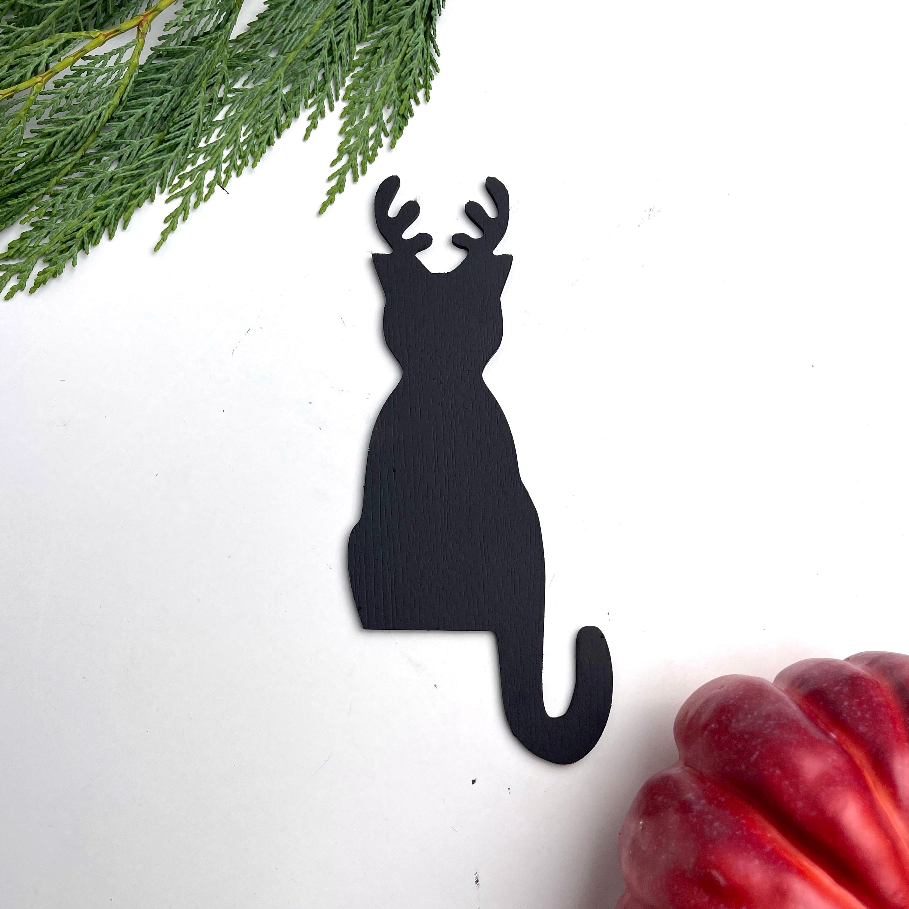 Cat with Reindeer Antlers Door Topper